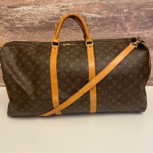 Louis Vuitton LV Monogram Keepall 60 Bandouliere Travel Duffel Shoulder Bag Tote